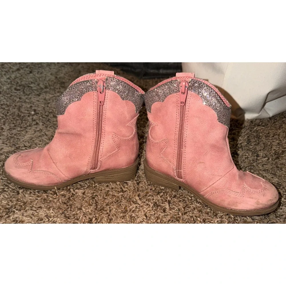 Cat & Jack Isabella Pink Glitter Trim Cowboy Boots Size 11